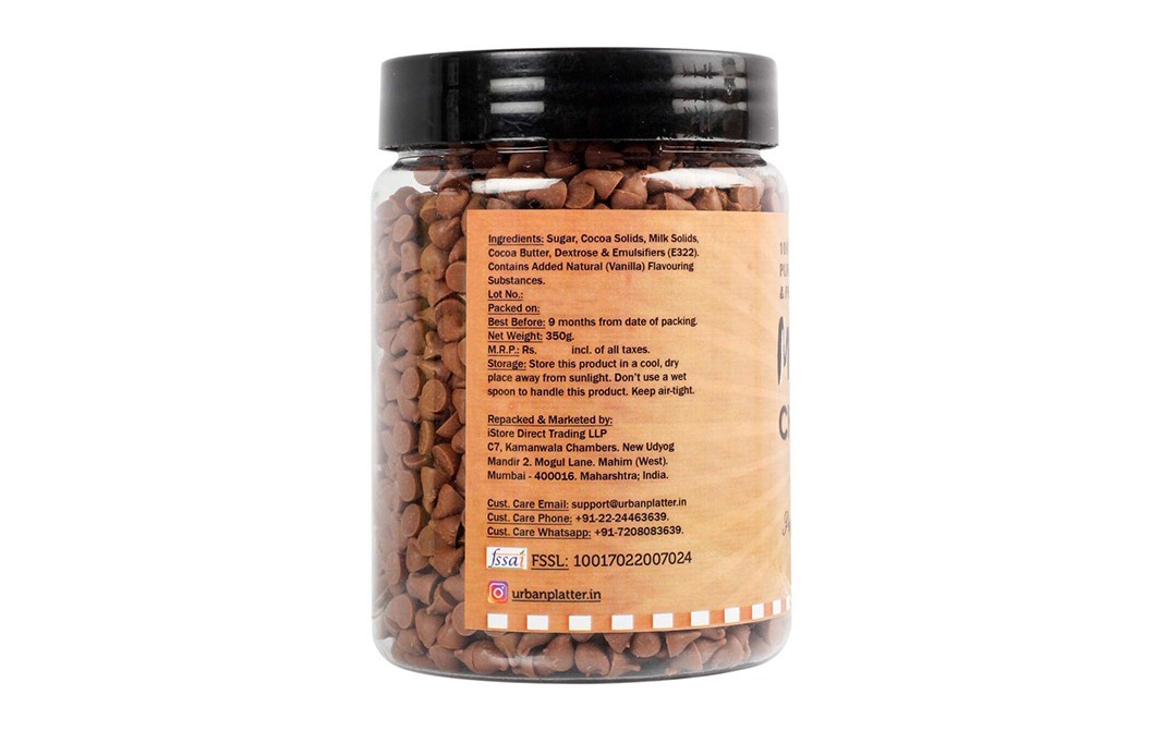 Urban Platter Milk Chocolate Chips    Plastic Jar  350 grams